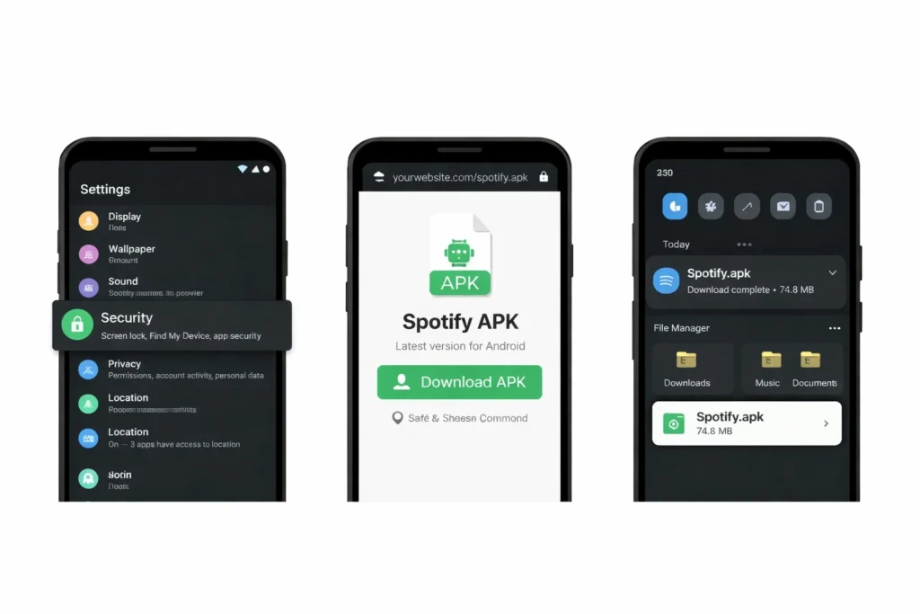 Images showing downloading technique for android.