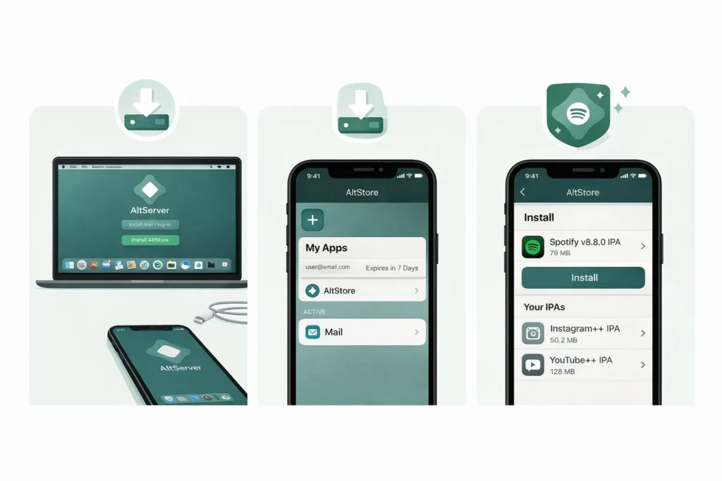 Images showing download technique on Ios.
