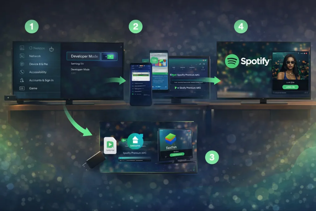 Smart tv image showing download technique.